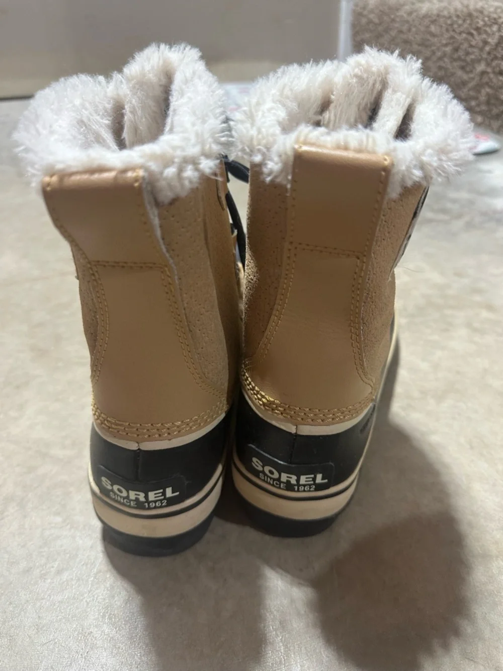 SOREL Tivoli Insulated Two-Tone Waterproof Boots in Tan and Black